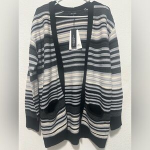 Chloe + Jasmine Striped Black and Gray Women's Cardigan Sweater size M